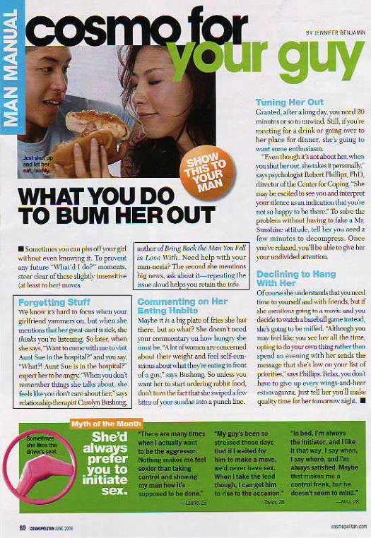 Cosmopolitan - June 2006 - Cosmo For Your Guy - What You Do to Bum Her Out - Page 1